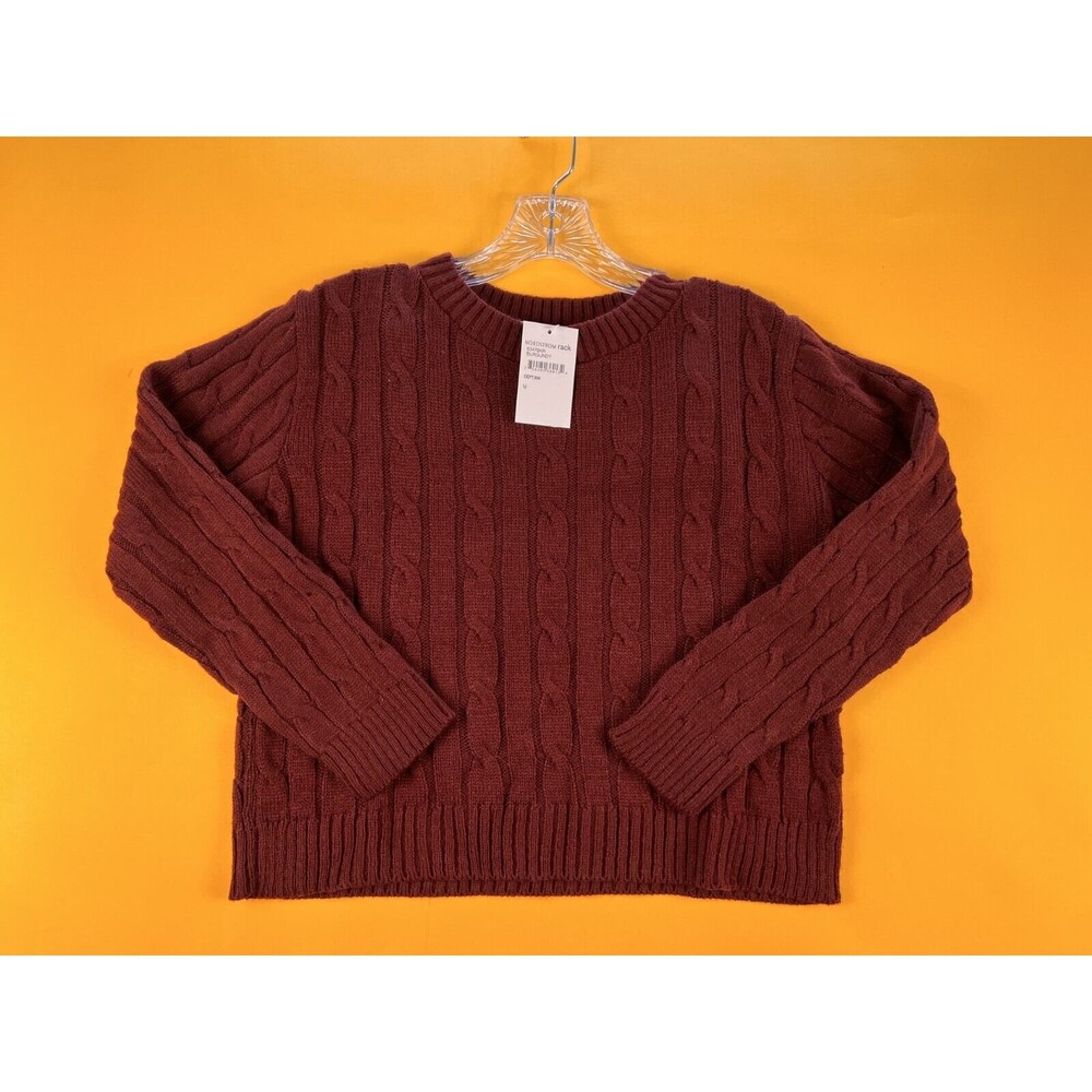 Cotton Emporium Cable Knit Sweater Burgundy Red Womens M Cropped Pullover NWT